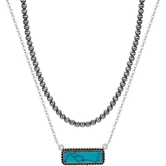 Navajo Pearl Necklace Turquoise Pendant Layered Choker Beaded Boho Western Jewel - Picture 5 of 5